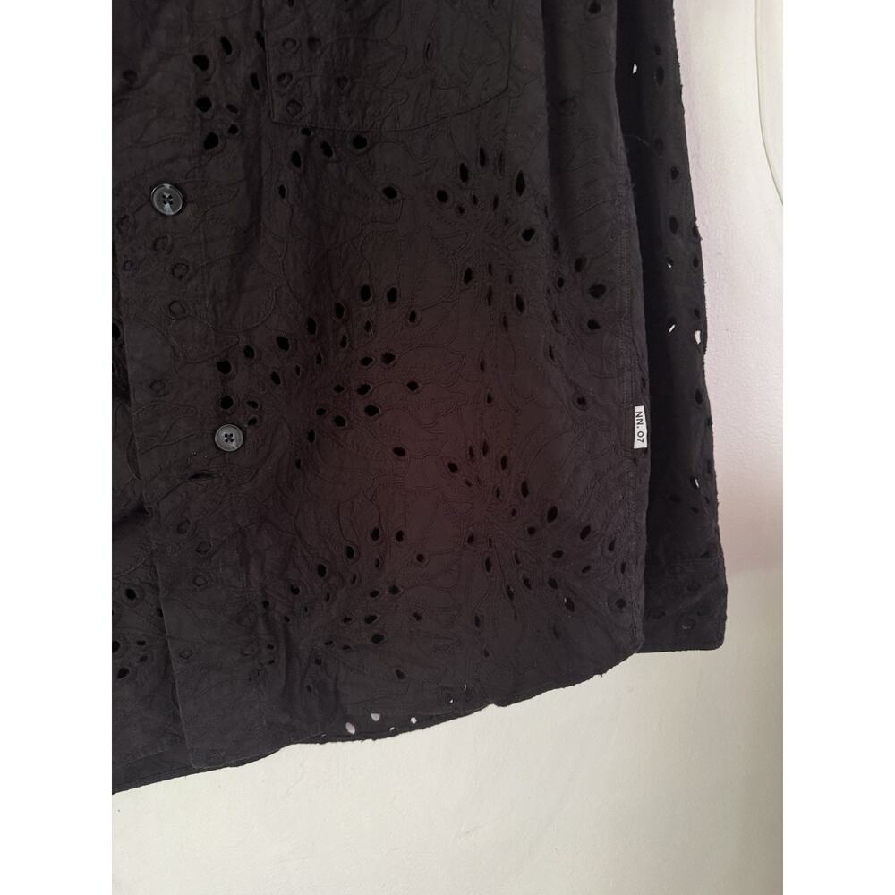NN07 Adwin Broderie Anglaise Cotton Embroidered Button Up Black Shirt Men’s XL - Picture 6 of 8